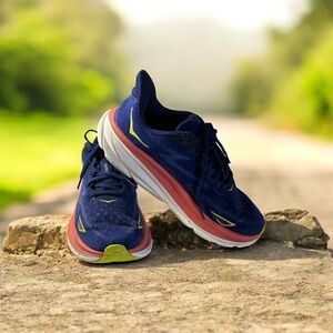 HOKA Clifton 9 Running Shoes Womens Size 8 Blue Pink Mesh Cushioned Road Daily